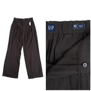 Gap 365 High Rise Pleated Trousers NWT Womens 10 Tall Brown Wide Leg Office